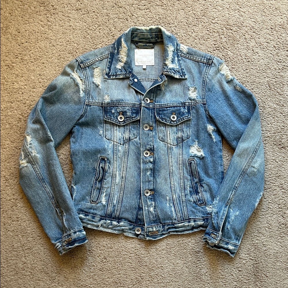 Zara Blue Distressed Denim Jacket